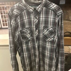 Rerun Shirt Gray and Red Plaid Button Down Shirt XXL